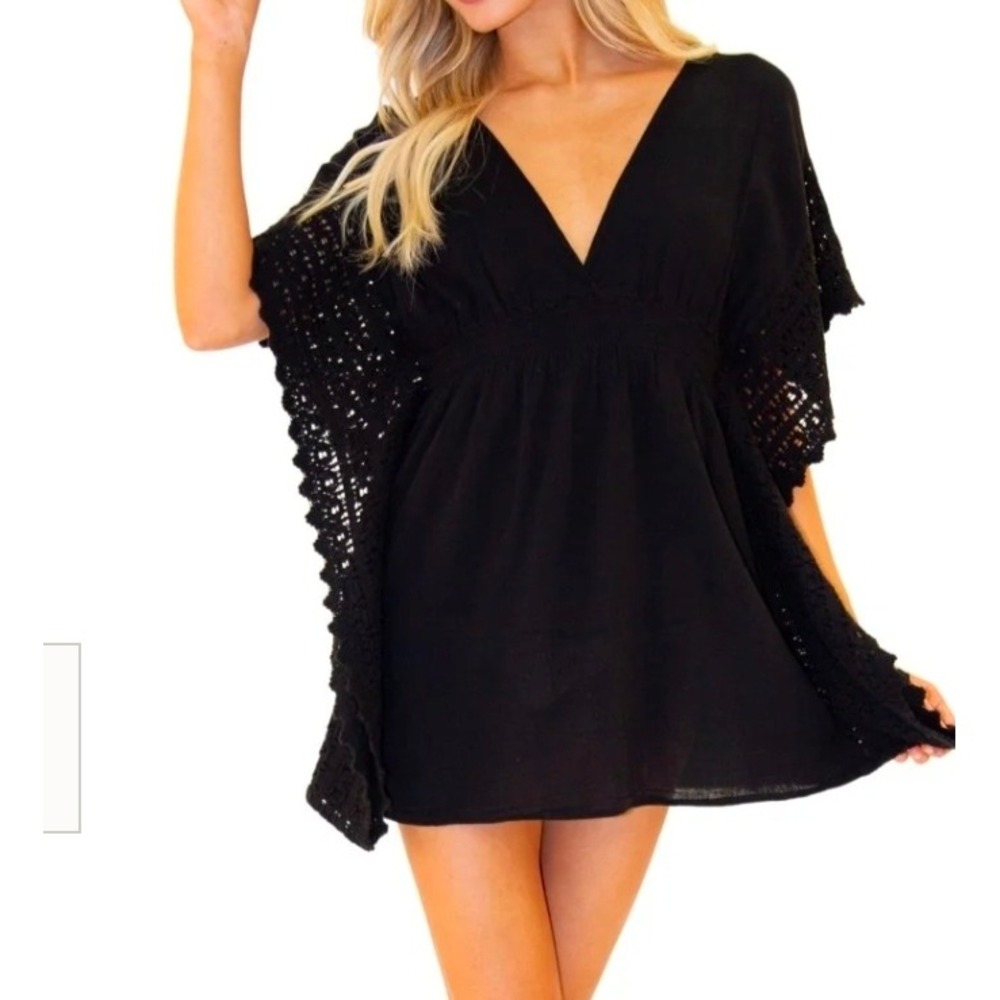Seaspice Resort Wear XL Isla Crochet Swim Cover Up Black 100% Peruvian‎ Cotton